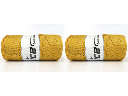Lot of 2 x 200gr Skeins Ice Yarns MACRAME GLITZ Hand Knitting Yarn Gold