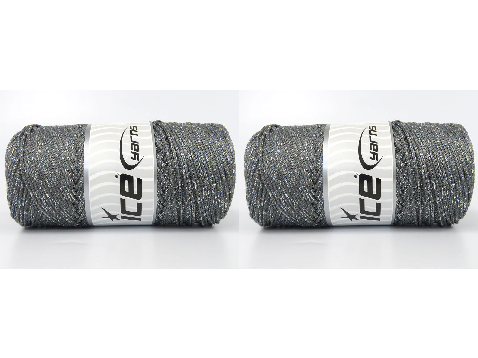 Lot of 2 x 200gr Skeins Ice Yarns MACRAME GLITZ Hand Knitting Yarn Grey