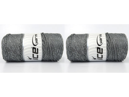 Lot of 2 x 200gr Skeins Ice Yarns MACRAME GLITZ Hand Knitting Yarn Grey