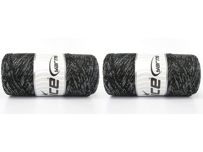 Lot of 2 x 200gr Skeins Ice Yarns MACRAME GLITZ Hand Knitting Yarn Black