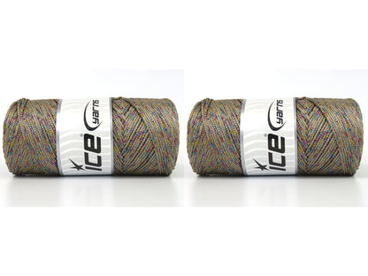 Lot of 2 x 200gr Skeins Ice Yarns MACRAME GLITZ Hand Knitting Yarn Beige