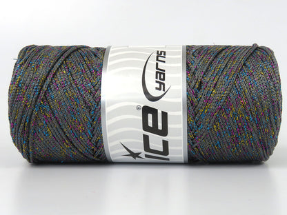 Lot of 2 x 200gr Skeins Ice Yarns MACRAME GLITZ Hand Knitting Yarn Light Grey
