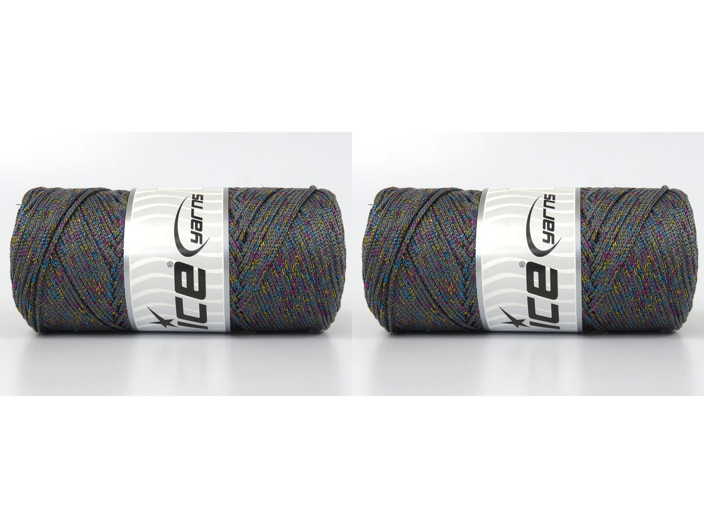 Lot of 2 x 200gr Skeins Ice Yarns MACRAME GLITZ Hand Knitting Yarn Light Grey