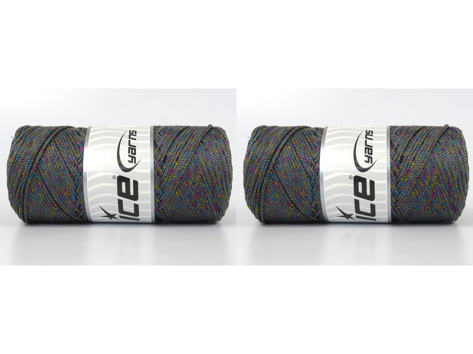 Lot of 2 x 200gr Skeins Ice Yarns MACRAME GLITZ Hand Knitting Yarn Light Grey