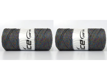 Lot of 2 x 200gr Skeins Ice Yarns MACRAME GLITZ Hand Knitting Yarn Light Grey
