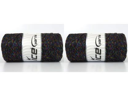 Lot of 2 x 200gr Skeins Ice Yarns MACRAME GLITZ Hand Knitting Yarn Black
