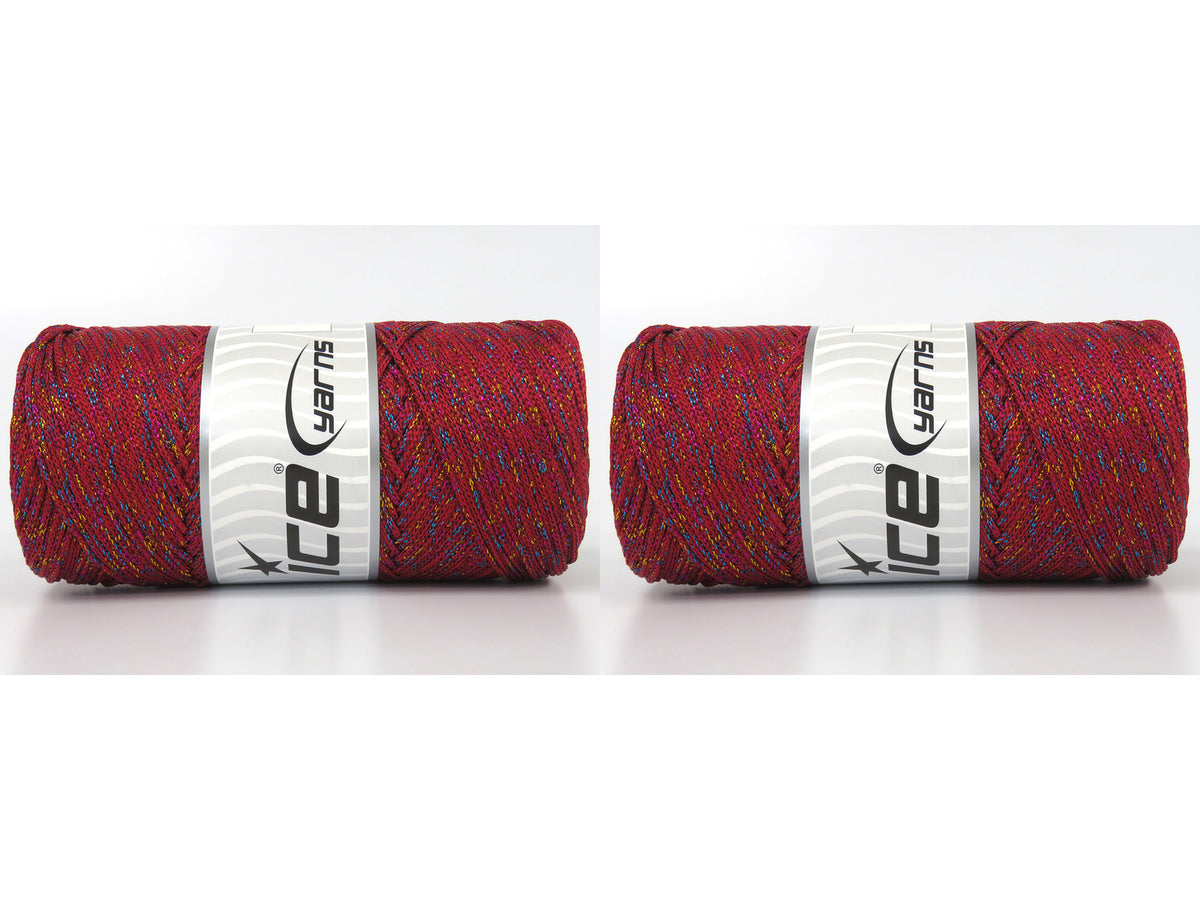 Lot of 2 x 200gr Skeins Ice Yarns MACRAME GLITZ Hand Knitting Yarn Red