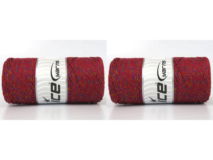 Lot of 2 x 200gr Skeins Ice Yarns MACRAME GLITZ Hand Knitting Yarn Red