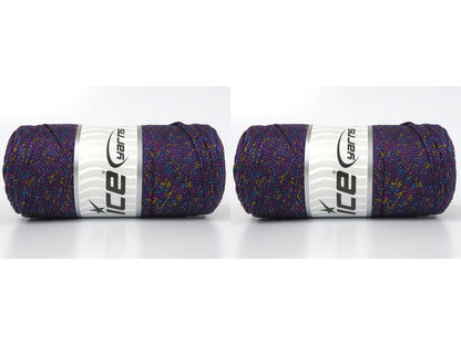 Lot of 2 x 200gr Skeins Ice Yarns MACRAME GLITZ Hand Knitting Yarn Purple