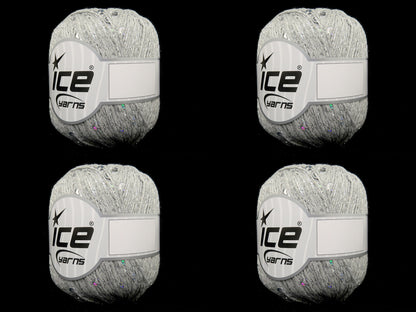 Lot of 4 Skeins Ice Yarns PAILLETTES (73% Cotton) Hand Knitting Yarn Light Grey