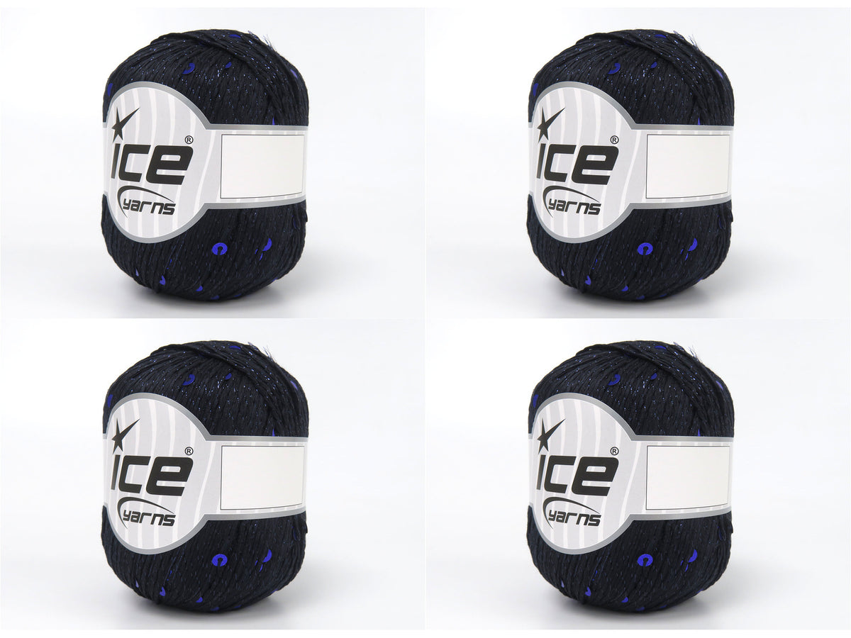 Lot of 4 Skeins Ice Yarns PAILLETTES (73% Cotton) Hand Knitting Yarn Dark Navy