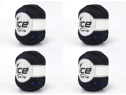 Lot of 4 Skeins Ice Yarns PAILLETTES (73% Cotton) Hand Knitting Yarn Dark Navy