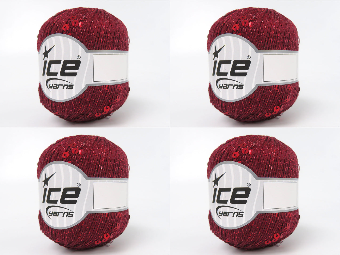 Lot of 4 Skeins Ice Yarns PAILLETTES (73% Cotton) Hand Knitting Yarn Burgundy