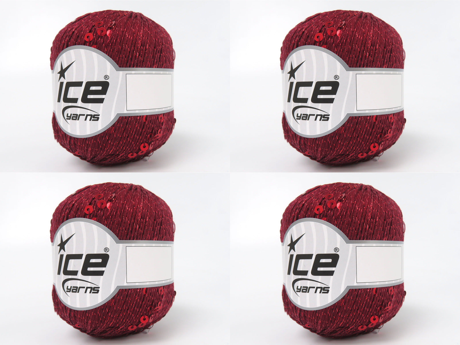 Lot of 4 Skeins Ice Yarns PAILLETTES (73% Cotton) Hand Knitting Yarn Burgundy