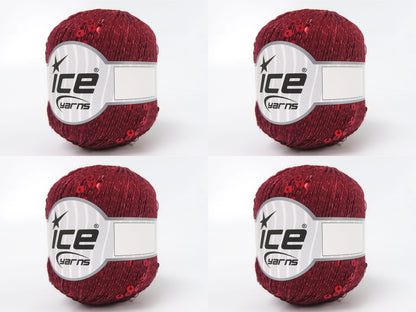 Lot of 4 Skeins Ice Yarns PAILLETTES (73% Cotton) Hand Knitting Yarn Burgundy