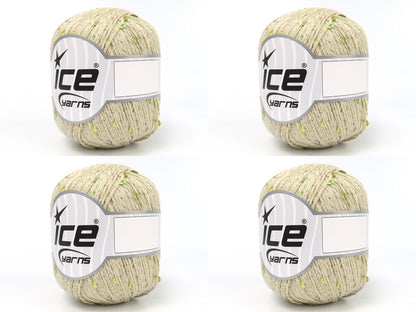 Lot of 4 Skeins Ice Yarns PAILLETTES Hand Knitting Yarn Cream