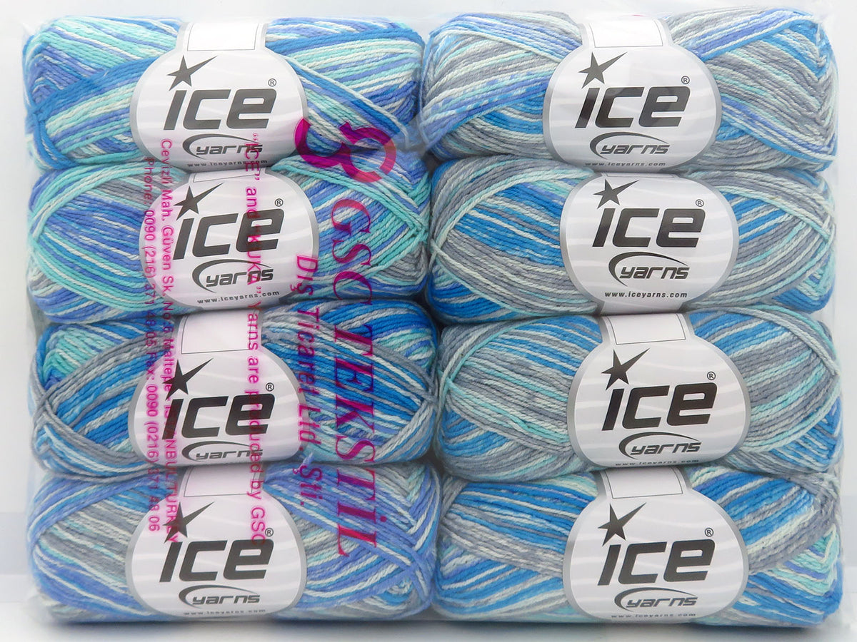 Ice Yarns Magic Cotton Sock – Green Shades, Blue Shades, Grey Shades – 38% Acrylic, 58% Cotton, 4% Polyester