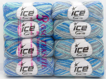 Ice Yarns Magic Cotton Sock – Green Shades, Blue Shades, Grey Shades – 38% Acrylic, 58% Cotton, 4% Polyester