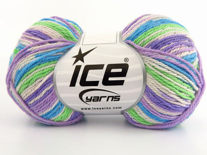 Ice Yarns Magic Cotton Sock – Lilac, White, Green, Turquoise – 38% Acrylic, 58% Cotton, 4% Polyester