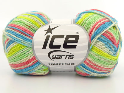 Ice Yarns Magic Cotton Sock – Yellow, Green, Salmon, Light Green, Turquoise – 38% Acrylic, 58% Cotton, 4% Polyester