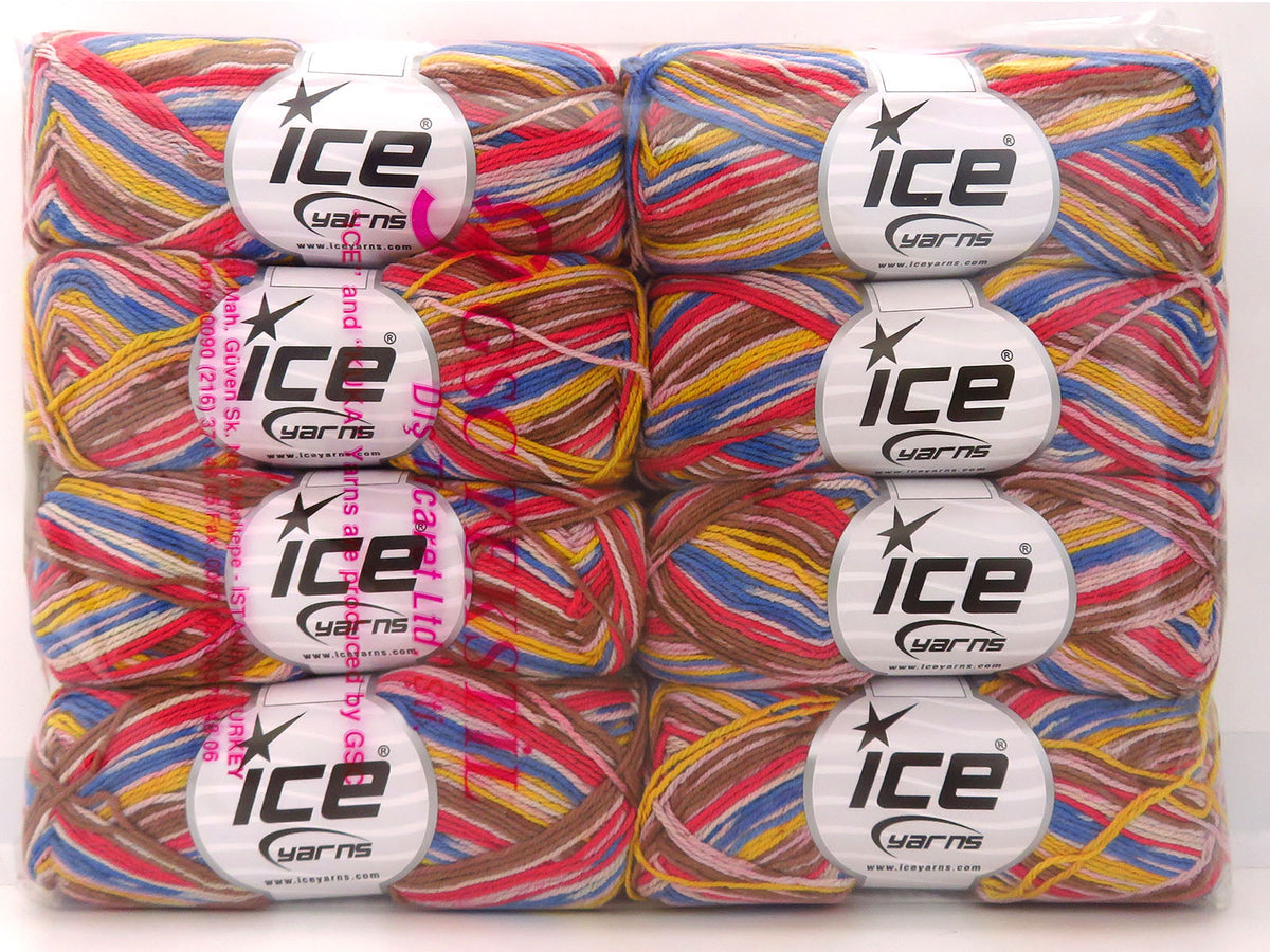 Ice Yarns Magic Cotton Sock – Red, Blue, Brown, Yellow, White, Pink – 38% Acrylic, 58% Cotton, 4% Polyester